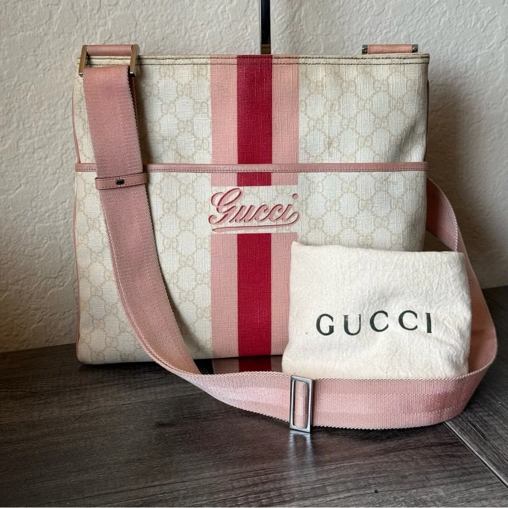 💎RARE GUCCI JOYLINE GG PLUS PVC LEATHER MESSENGER BAG/ GUARANTEED AUTHENTIC 💎 - Picture 1 of 12